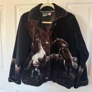 Vintage Black Fleece Jacket with Horse Design sz M